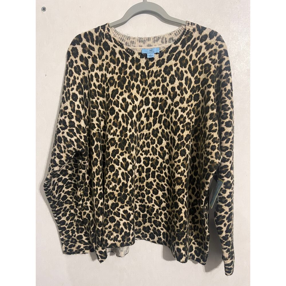 NWT CeCe Leopard Animal Print Pullover Crewneck Sweater Size Large